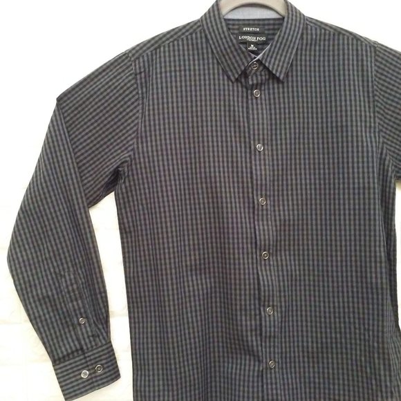 2016 London Fog Check Gingham Shirt Mens Sz-M Grey - Picture 5 of 11